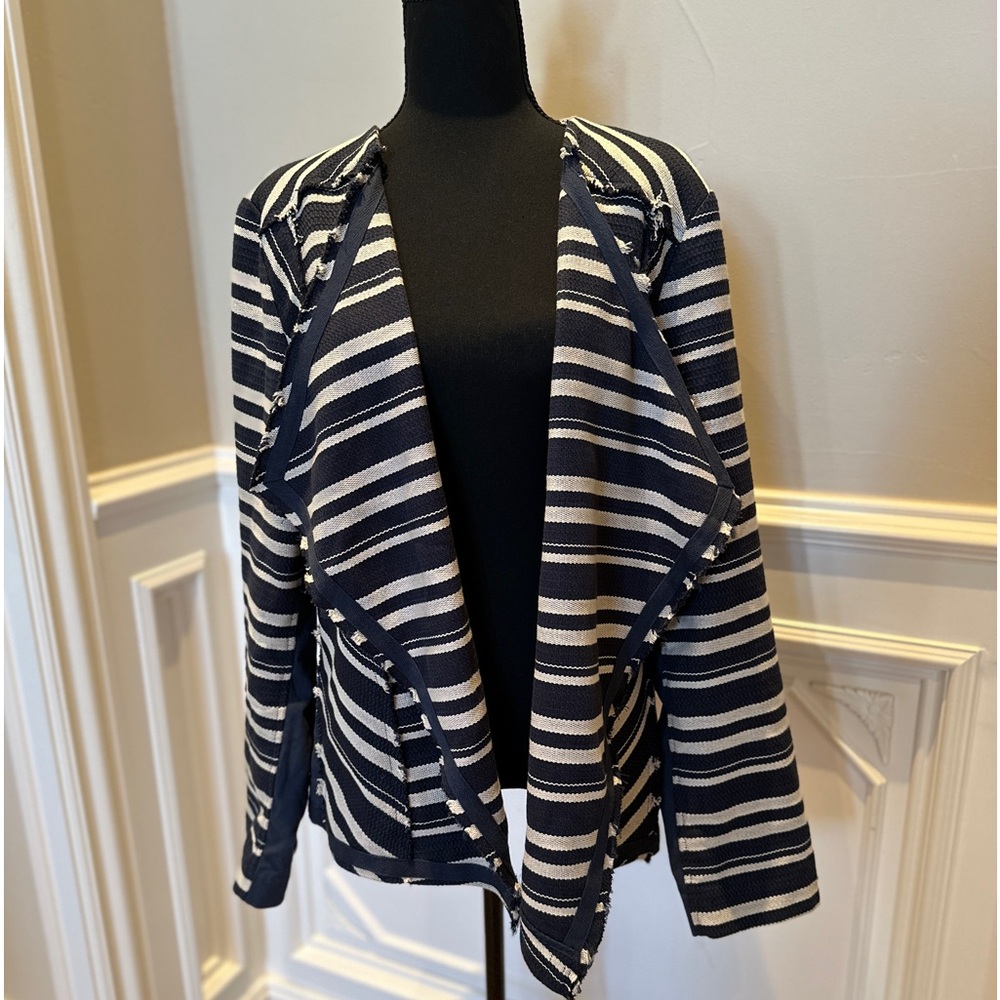 Lane Bryant Size 20 Drape front striped Blue/cream Jacket/topper